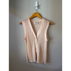 Ami Vintage Cable Knit Sweater Vest Women Size 8-9 Peach Pink Button Up V-Neck